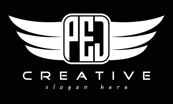 PEJ three Letter wing minimalist creative concept icon eagle symbol professional logo design, Vector template