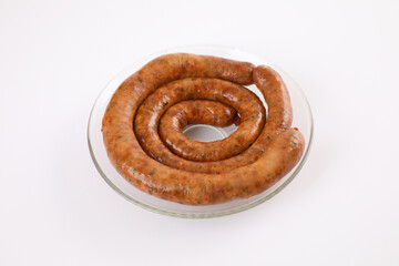 Local Northern Thai food , Northern Thai spicy sausage street food isolated in white background