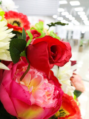 Beautiful artificial flowers as a background.