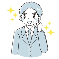 ガッツポーズをするスーツを着たシニア男性のイラスト