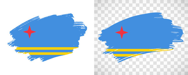Artistic Aruba flag with isolated brush painted textured with transparent and solid background