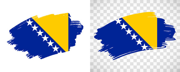 Artistic Bosnia and Herzegovina flag with isolated brush painted textured with transparent and solid background