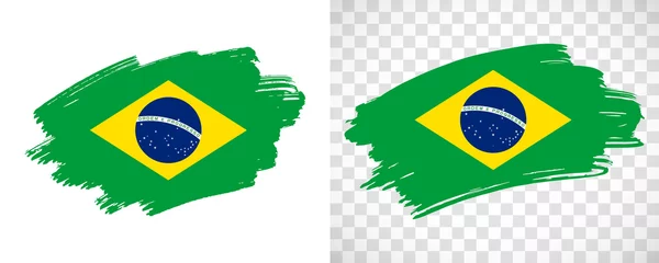 Fotobehang Artistic Brazil flag with isolated brush painted textured with transparent and solid background © Gautam