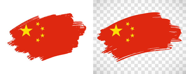 Artistic China flag with isolated brush painted textured with transparent and solid background