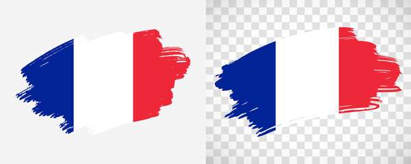 Artistic France flag with isolated brush painted textured with transparent and solid background