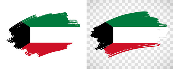 Artistic Kuwait flag with isolated brush painted textured with transparent and solid background