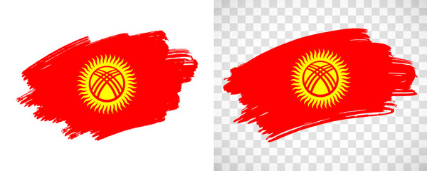 Artistic Kyrgyzstan flag with isolated brush painted textured with transparent and solid background
