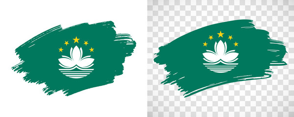 Artistic Macau flag with isolated brush painted textured with transparent and solid background
