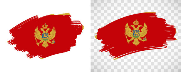 Artistic Montenegro flag with isolated brush painted textured with transparent and solid background