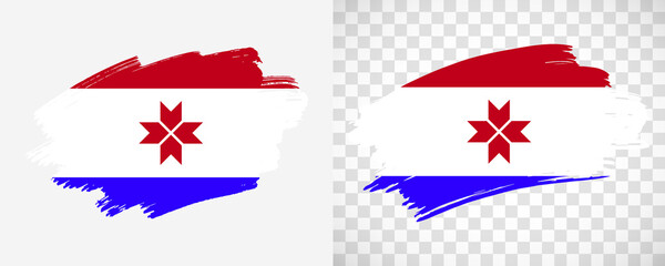Artistic Mordovia flag with isolated brush painted textured with transparent and solid background