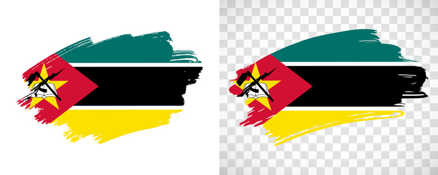 Artistic Mozambique flag with isolated brush painted textured with transparent and solid background