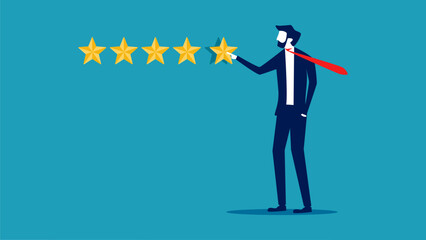 The businessman rated five stars. Feedback concept. vector illustration eps