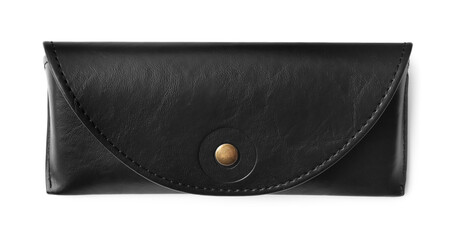 Black leather sunglasses case isolated on white