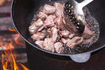 Recipe for potatoes with meat and vegetables in a cauldron in nature. Cooking. Cooking recipes. Step-by-step photo instruction on cooking.