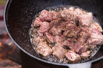 Recipe for potatoes with meat and vegetables in a cauldron in nature. Cooking. Cooking recipes. Step-by-step photo instruction on cooking.
