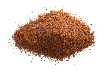 Heap of aromatic instant coffee isolated on white, top view