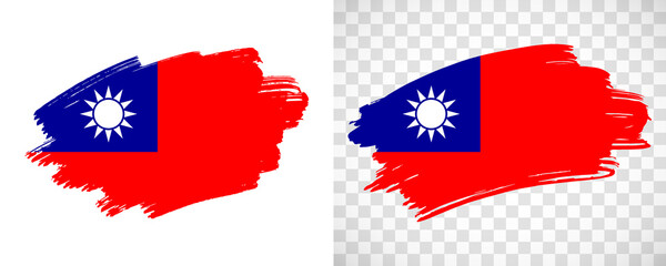 Artistic Taiwan flag with isolated brush painted textured with transparent and solid background