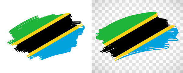 Artistic Tanzania flag with isolated brush painted textured with transparent and solid background - obrazy, fototapety, plakaty
