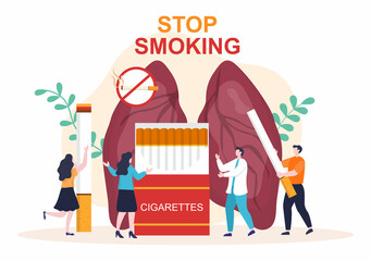 Stop Smoking or No Cigarettes for Fight Against Unhealthy Smoker Habit, Medical and as an Early Warning in Flat Cartoon Illustration
