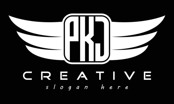 PKJ three Letter wing minimalist creative concept icon eagle symbol professional logo design, Vector template