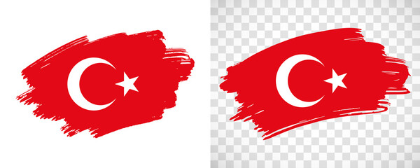 Artistic Turkey flag with isolated brush painted textured with transparent and solid background