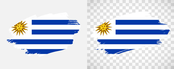 Artistic Uruguay flag with isolated brush painted textured with transparent and solid background