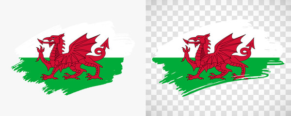 Artistic Wales flag with isolated brush painted textured with transparent and solid background