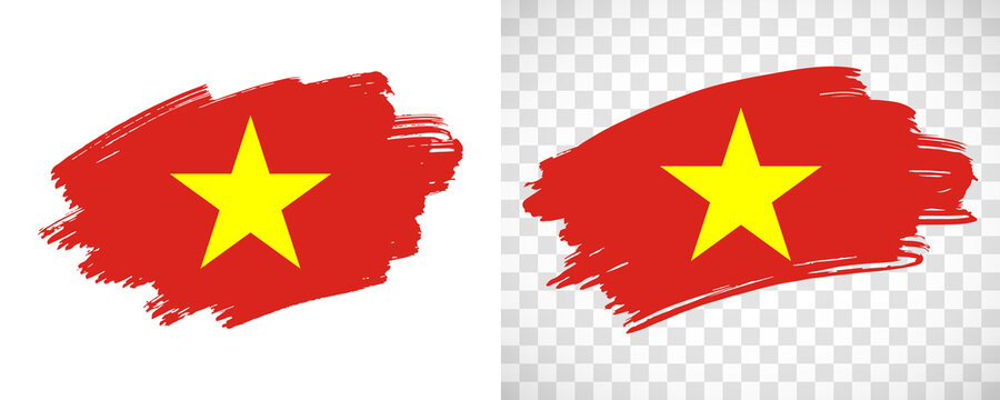 Artistic Vietnam flag with isolated brush painted textured with transparent and solid background