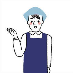 パートで働く若い男性　案内ポーズ