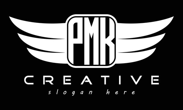 PMK three Letter wing minimalist creative concept icon eagle symbol professional logo design, Vector template