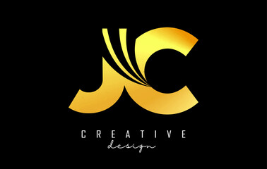 Creative golden letters JC J C logo with leading lines and road concept design. Letters with geometric design.