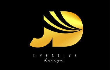 Creative golden letters JD j d logo with leading lines and road concept design. Letters with geometric design.