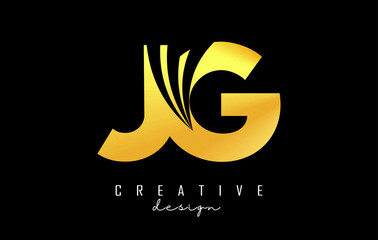 Creative golden letters JG j g logo with leading lines and road concept design. Letters with geometric design.