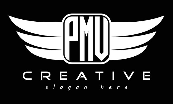 PMV three Letter wing minimalist creative concept icon eagle symbol professional logo design, Vector template