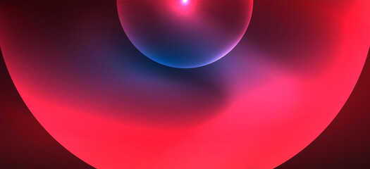 Abstract background with neon glowing light effects. Round shapes, triangles and circles. Wallpaper for concept of AI technology, blockchain, communication, 5G, science, business and technology