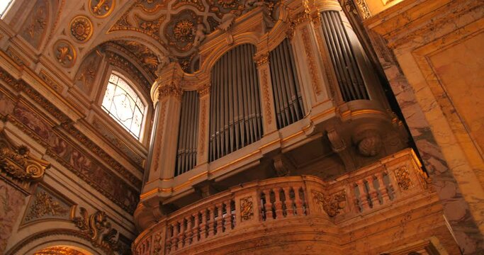 Merklin Organ Inside The Church of St. Louis of the French In Rome, Italy. - low angle