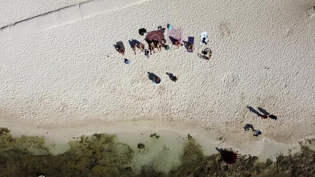 Aerial Shot of a Group doing Ice Bathing Activity at the Beach in Playa del Carmen Mexico