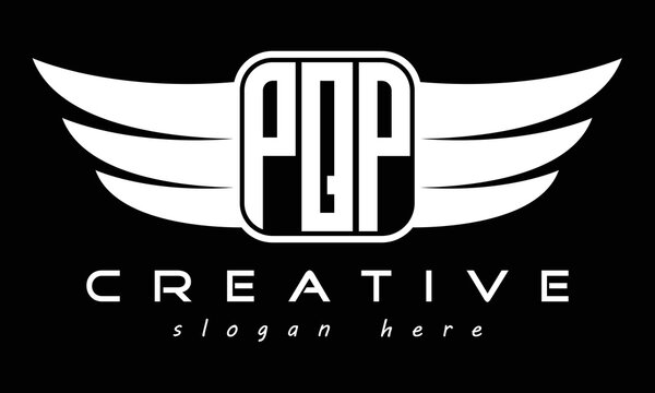 PQP three Letter wing minimalist creative concept icon eagle symbol professional logo design, Vector template