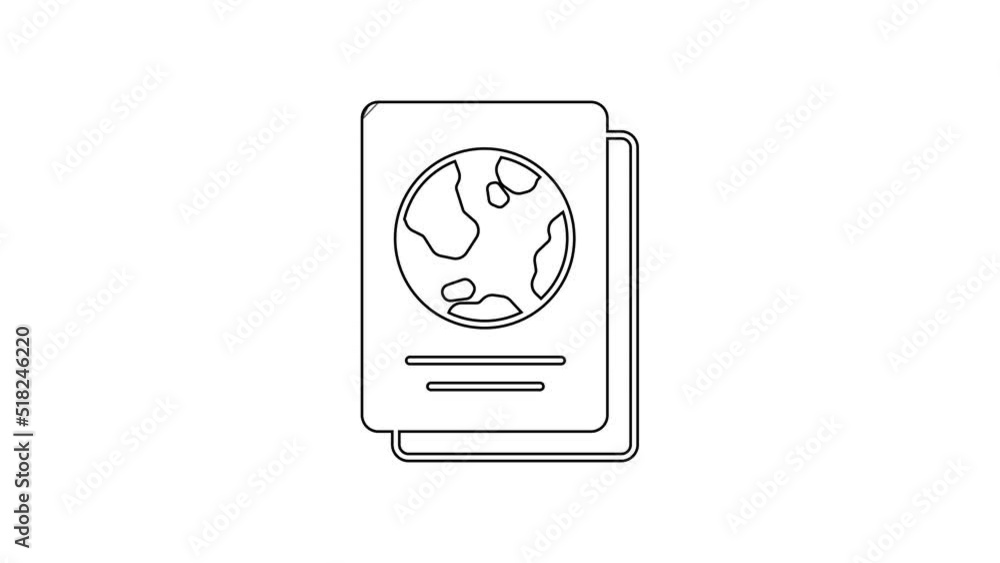 Poster black line passport with biometric data icon isolated on white background. identification document. 