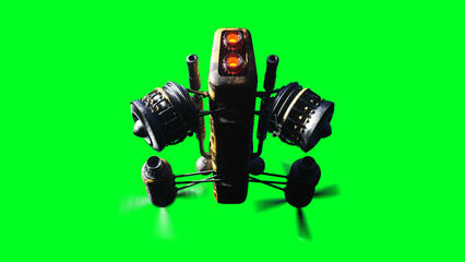 Futuristic cyberpunk flying car with girl. Green screen isolate. 3d rendering.