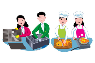 Set of professions characters and objects in flat design style