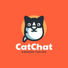 Vector Logo Illustration Chat Cat Mascot Cartoon Style.