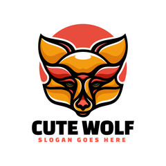 Vector Logo Illustration Wolf Simple Mascot Style.