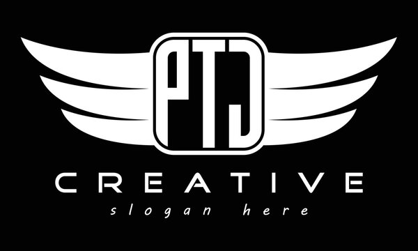 PTJ three Letter wing minimalist creative concept icon eagle symbol professional logo design, Vector template