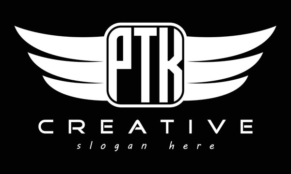 PTK three Letter wing minimalist creative concept icon eagle symbol professional logo design, Vector template
