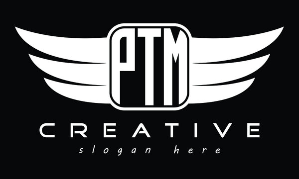 PTM three Letter wing minimalist creative concept icon eagle symbol professional logo design, Vector template