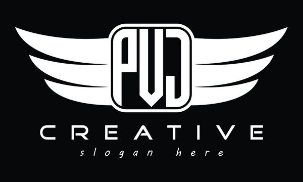 PVJ three Letter wing minimalist creative concept icon eagle symbol professional logo design, Vector template