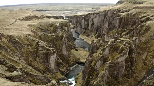 Aerial Shot of The Majestic Canyon Fjaðrárgljúfur