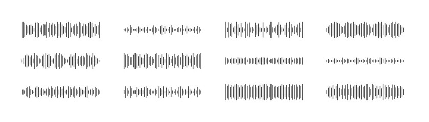 Podcast sound waves set. Waveform pattern for music player, podcast, voise message, music app. Audio wave icon. Equalizer template. Vector illustration isolated on white background. - obrazy, fototapety, plakaty