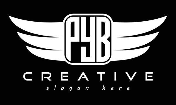 PYB three Letter wing minimalist creative concept icon eagle symbol professional logo design, Vector template